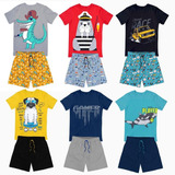 Kit 12 Peas De Roupa Infantil Menino 6 Camisas 6 Shorts